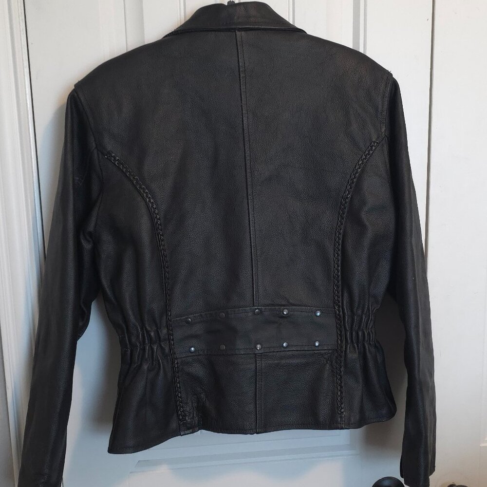 Vance Black Leather Premium Cowhide Braid Motorcycle Jacket - Woman's Size L - Picture 6 of 15